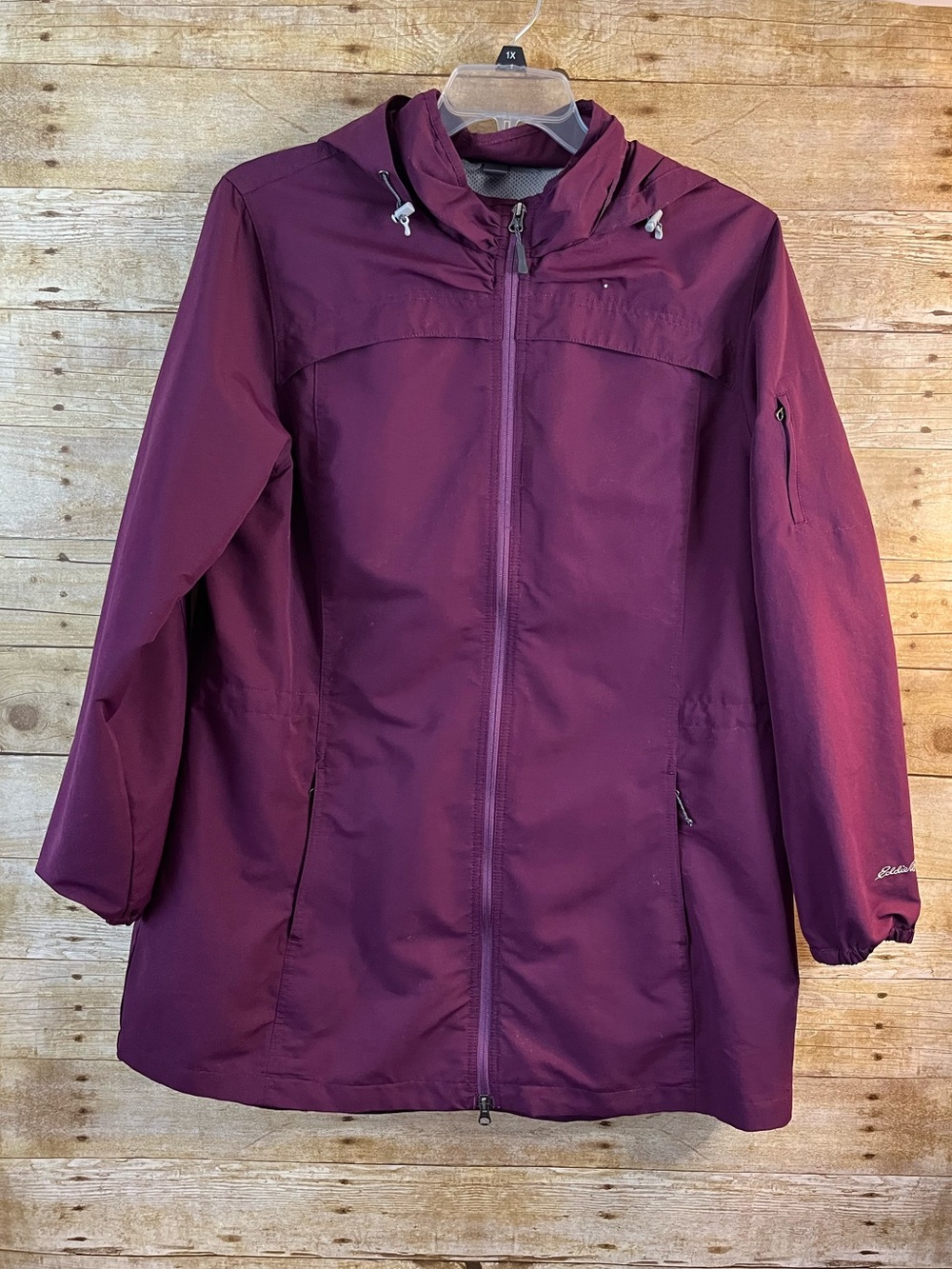 Eddie Bauer Women's Trench Maroon Plum Hooded Zip Up Drawstring Jacket 2XL EUC